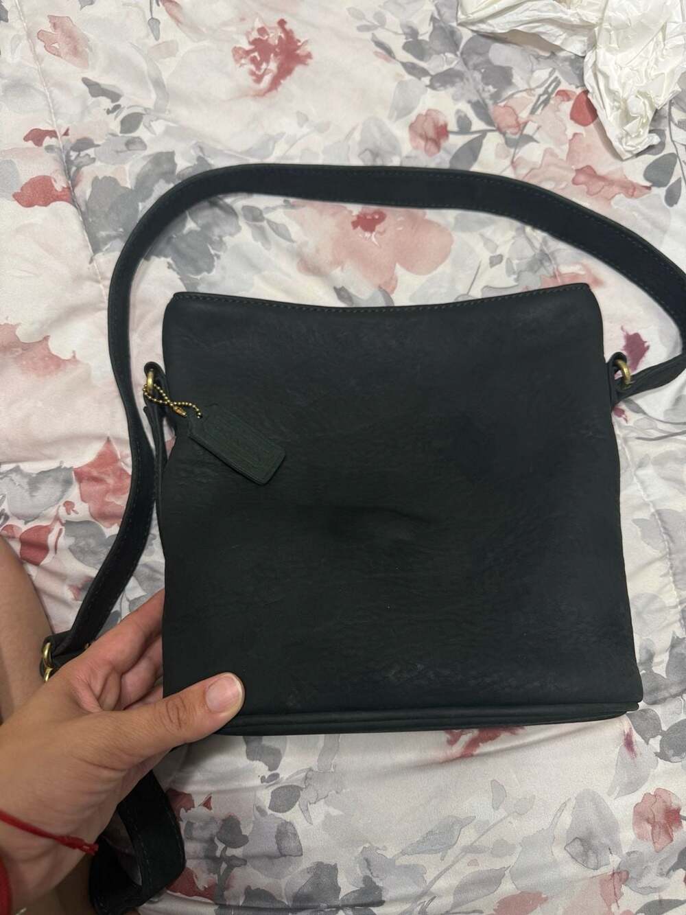 Vintage Coach Black Leather Equestrian Slim Bucket Bag Shoulder Bag